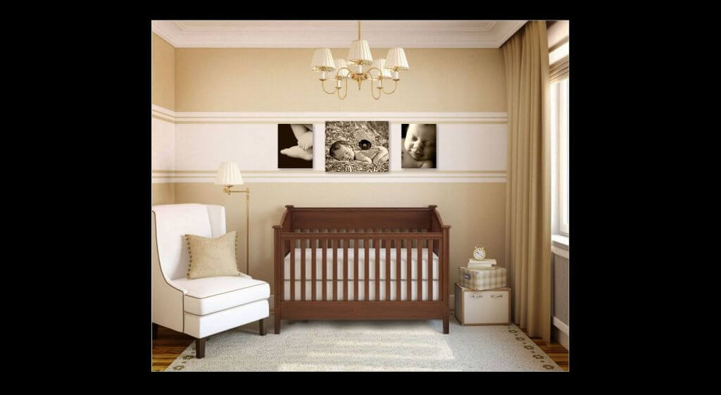 Nursery Room, Wooden Crib, Wall Grouping